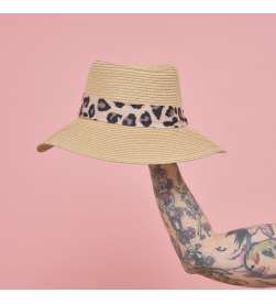 Pack Chapeau beige à bandeau léopard avec sous bonnet thermorégulant