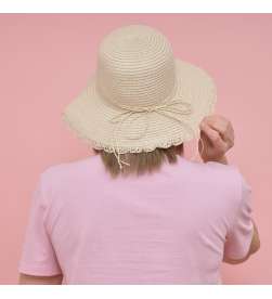 Pack Chapeau beige avec passant en perles blanches avec sous bonnet thermorégulant