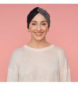 Bonnet cross lycra satiné bicolore gris et noir