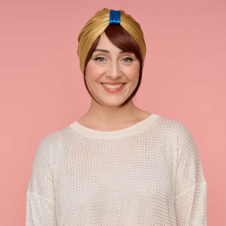 Bonnet assalit lycra satiné doré avec bague bleue