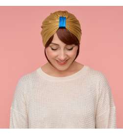 Bonnet assalit lycra satiné doré avec bague bleue