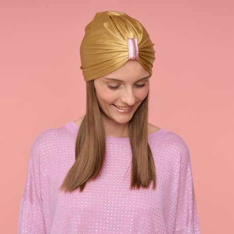 Bonnet assalit lycra satiné doré avec bague rose