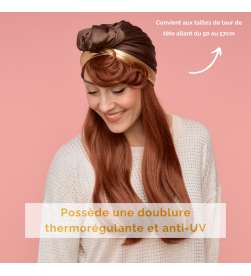 Bonnet Pinup marron satiné avec bord-côte doré