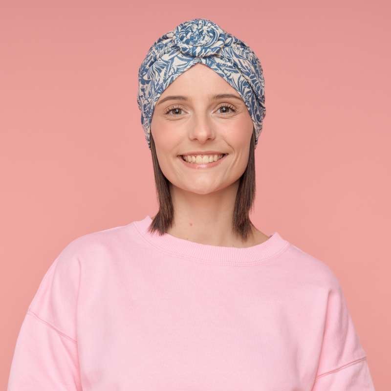 Bonnet de nuit écru motif tropicool bleu