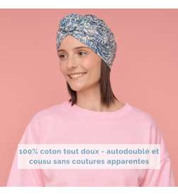 Bonnet écru à motif tropical bleu