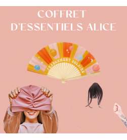 COFFRET D'ESSENTIELS FRANGE CHATAIN TRÈS FONCÉ + BONNET TOUTAN ROSE + EVENTAIL