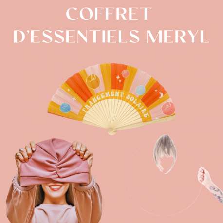 COFFRET D'ESSENTIELS FRANGE POIVRE ET SEL+ BONNET TOUTAN ROSE + EVENTAIL