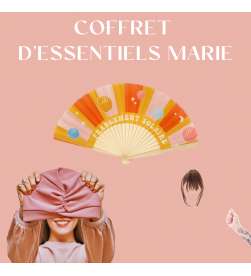 COFFRET D'ESSENTIELS FRANGE CHATAIN CLAIR + BONNET TOUTAN ROSE + EVENTAIL