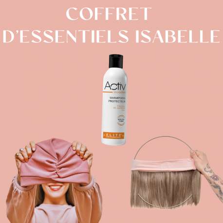 COFFRET D'ESSENTIELS COURONNE DE CHEVEUX CARRÉ CHATAIN MECHE + BONNET TOUTAN ROSE + EVENTAIL