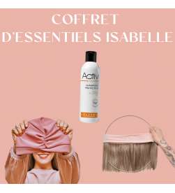 COFFRET D'ESSENTIELS COURONNE DE CHEVEUX CARRÉ CHATAIN MECHE + BONNET TOUTAN ROSE + EVENTAIL