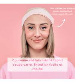 COFFRET D'ESSENTIELS COURONNE DE CHEVEUX CARRÉ CHATAIN MECHE + BONNET TOUTAN ROSE + EVENTAIL