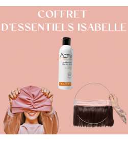 COFFRET D'ESSENTIELS COURONNE DE CHEVEUX CARRÉ CHATAIN MOYEN + BONNET TOUTAN ROSE + EVENTAIL