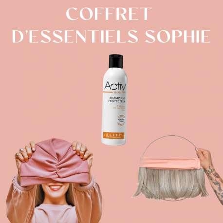 COFFRET D'ESSENTIELS COURONNE DE CHEVEUX POIVRE ET SEL + BONNET TOUTAN ROSE + SHAMPOING