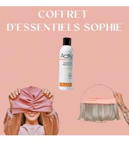 COFFRET D'ESSENTIELS COURONNE DE CHEVEUX POIVRE ET SEL + BONNET TOUTAN ROSE + SHAMPOING