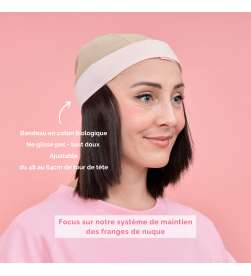 COFFRET D'ESSENTIELS COURONNE DE CHEVEUX CARRÉ CHATAIN TRÈS FONCÉ + BONNET TOUTAN ROSE + SHAMPOING