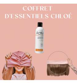 COFFRET D'ESSENTIELS COURONNE DE CHEVEUX CARRÉ CHATAIN CLAIR + BONNET TOUTAN ROSE + SHAMPOING