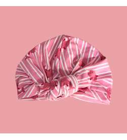 Bonnet enfant Baby Doll rose et blanc motifs narval