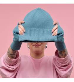 Ensemble Bonnet et Mitaines Bleu Canard Mixte