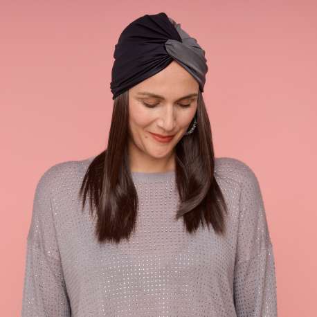 Bonnet cross lycra satiné bicolore gris et noir