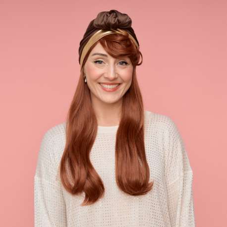 Bonnet Pinup lycra satiné marron avec bord cote doré