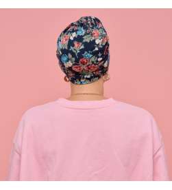 Bonnet de nuit fleuri bleu marine