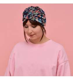 Bonnet de nuit fleuri bleu marine