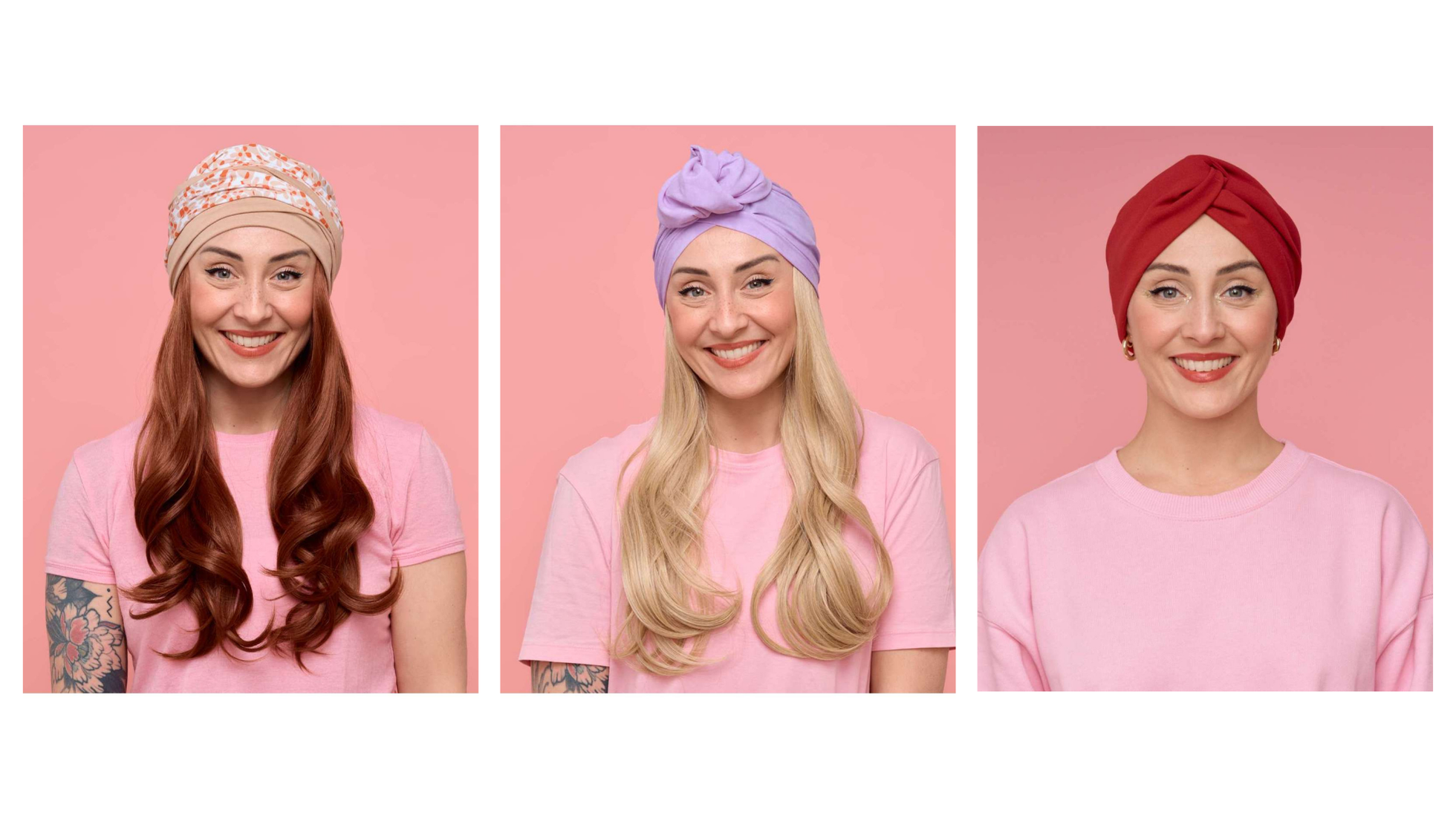 Triptyque de bonnets chimio. 