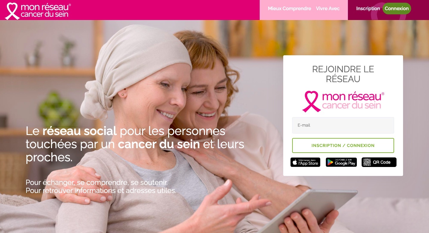 Capture écran de la page d'accueil du site Mon Réseau Cancer du Sein. 